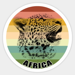Inquisitive Young Leopard Close-up on Vintage Retro Africa Sunset Sticker